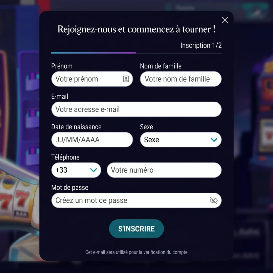 Lucky8 inscription - formulaire de création de compte étape 1 avec informations personnelles